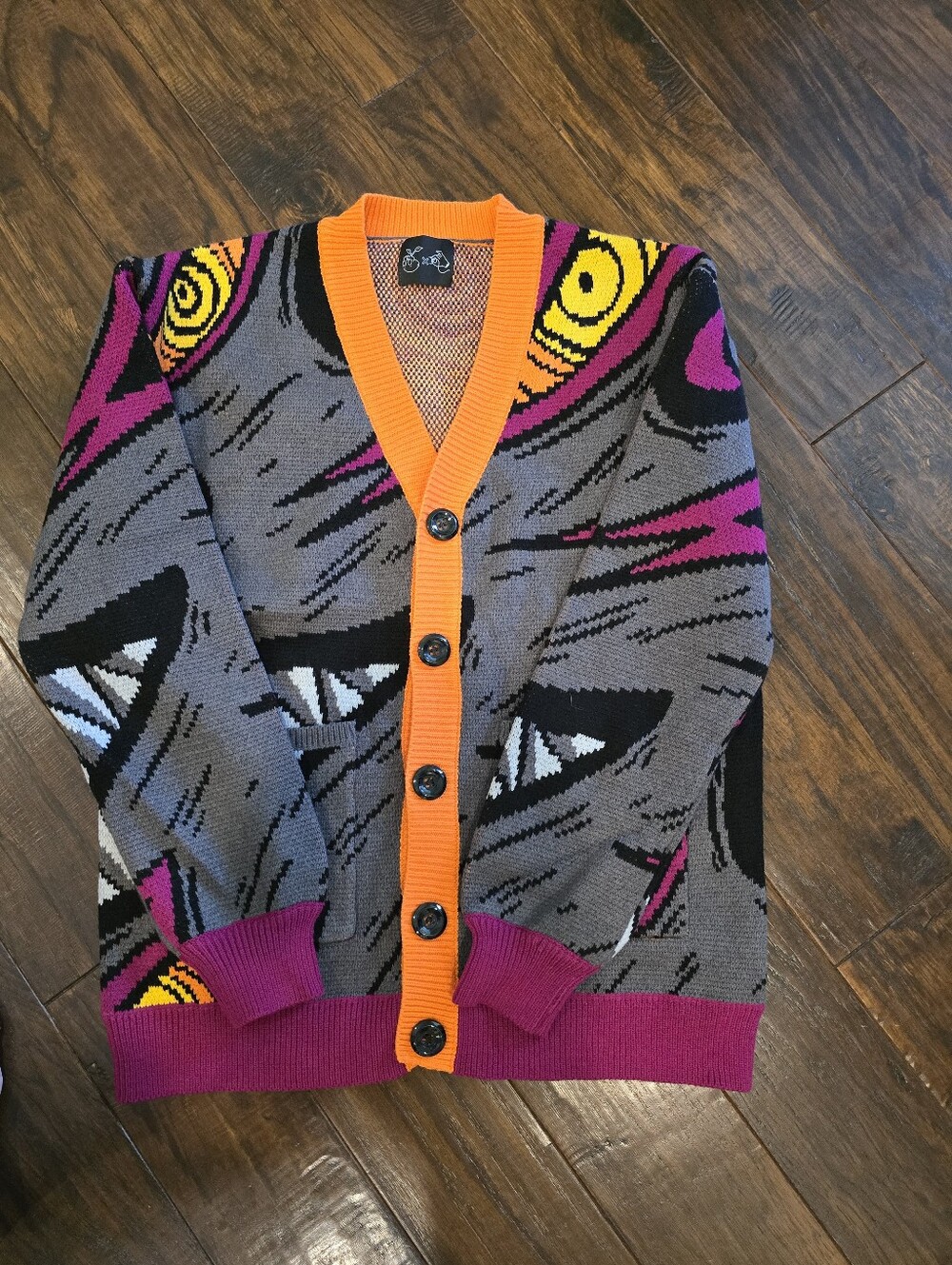Steady Hands Chainsaw Man Fox Devil Gray/Orange Knit Cardigan Size Mens S/M - Picture 3 of 6